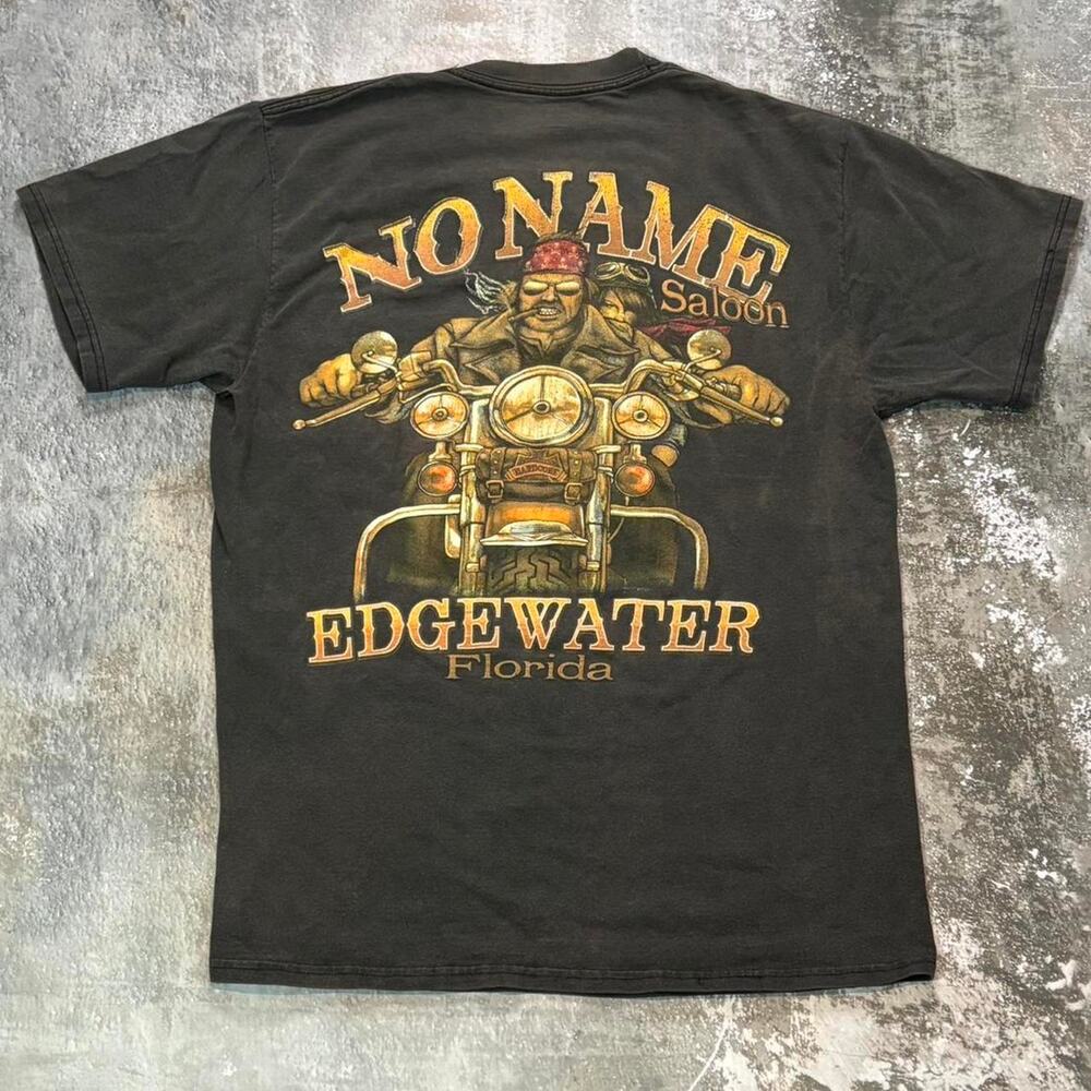 Y2K Faded Black Biker T Shirt. Harley Davidson Style Distressed